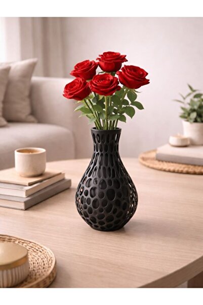 3D Modern Petek Desenli Siyah Dekoratif Vazo | Minimal Salon & Ofis Dekoru