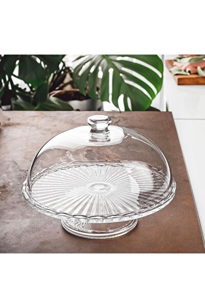 Kosova Çırağan Home Cam Stantlı Cam Kapaklı 29 Cm Ayaklı Kek Fanusu