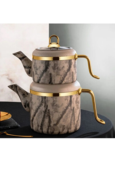 Ozlifehome Özlife Vigo Golden Aile Boy Granit Çaydanlık Takımı(krem)