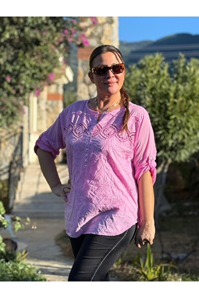 Punta Otantik Yg18297 Embroidered Sequin Detailed Blouse Pink