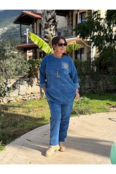 Punta Otantik Ls5411 Heart Patterned Pendant Italian Velvet Set Blue