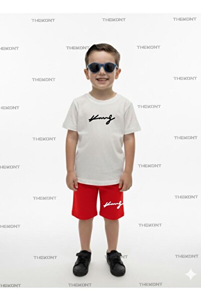 THEKONT Elyazili King Printed Top and Bottom Children's Set (T-Shirt with Poc...