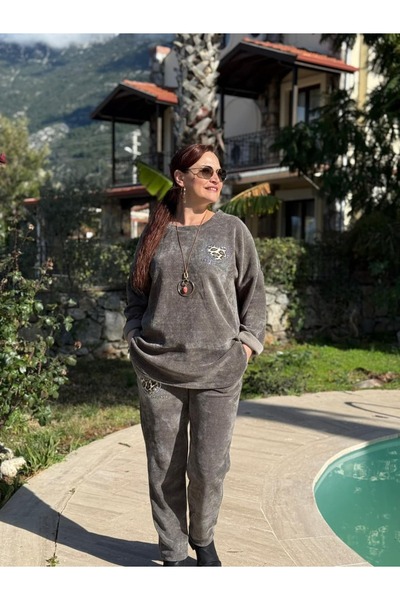 Punta Otantik Ls5411 Heart Patterned Necklace Italian Velvet Set Gray