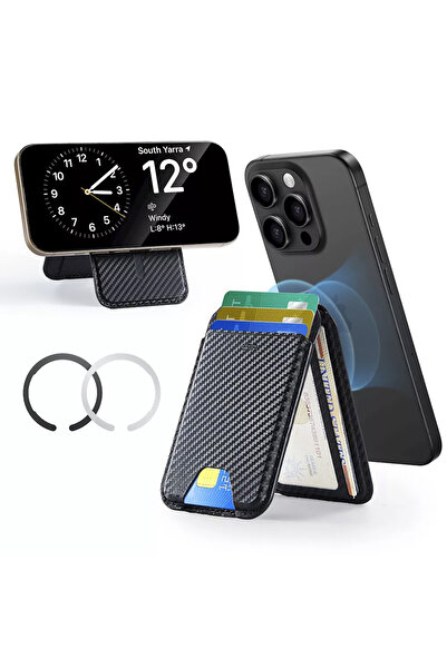 ESR Portofel din piele 3x card + inel magnetic Classic, negrucarbon