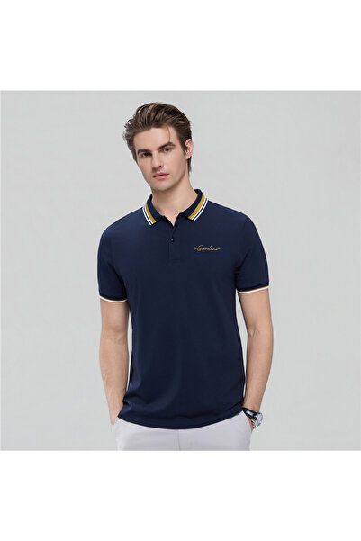 Giordano قميص بولو رجالي ضيق من قماش البيكيه مع ياقة بلون مغاير وتطريز مميز