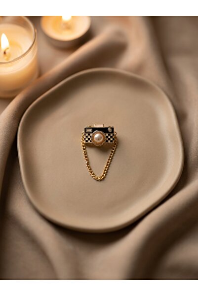 SR Jewelry Box İnci Detaylı Retro Kamera Broş – Görenler İçin