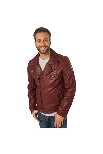 mauritius Geaca de Piele Barbati Rosu Inchis MMKunro
