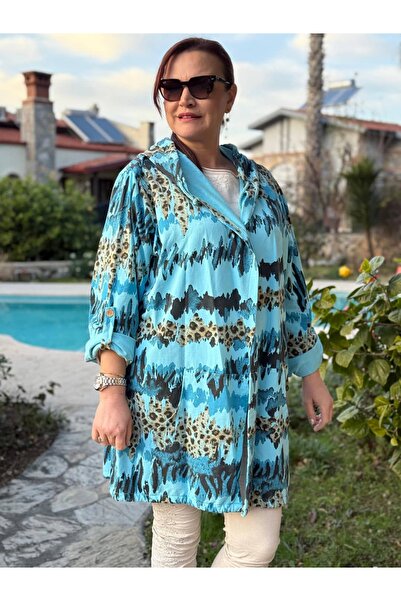 Punta Otantik Ms2435 Sequined Back Hooded Italian Cotton Jacket Turquoise