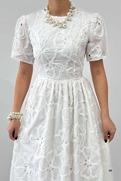 Moda Amore Fisto Embroidery Embellished Short Sleeve Midi Evening Dress Gradu...