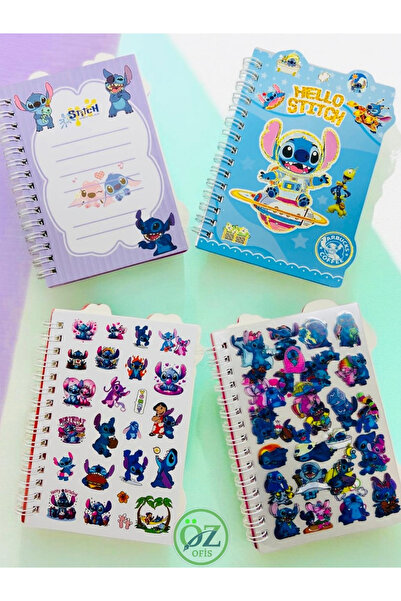 ÖZ OFİS Hello Stitch Temalı 8 Sayfa Şeffaf & Opak Sticker 18 Baskılı Not Deft...