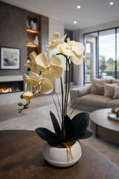 MAKİ DEKOR Saksılı Islak Dokulu Yapay Orkide 55 CM Boyunda Dekoratif Obje
