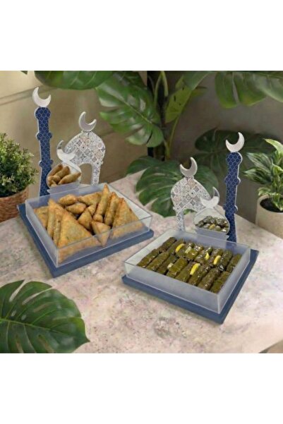 Generic Set of 2 Open Pastry Serving Trays with Mosque and Golden Crescent De...