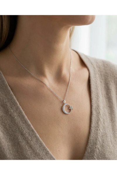 Dorvina 316L Steel Silver Color Moon Star Model Zircon Stone Women's Necklace...