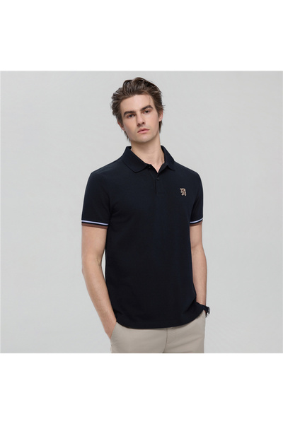 Giordano Men’s Cotton Slim Performance Polo with Small Lion Embroidery