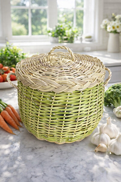 SEPET Hasır Bambu Patates Soğan Sepeti Çok Amaçlı Organiz Saklama Sepeti