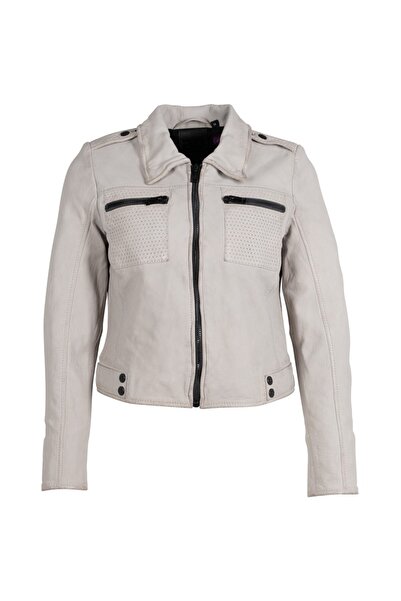 mauritius Women's Short Leather Jacket 2.0 by Light Grey 2Wmarine