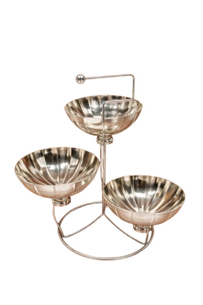 Other Round Triple Serving Stand with 3 Stainless Steel Bowls – Elevated Desi...