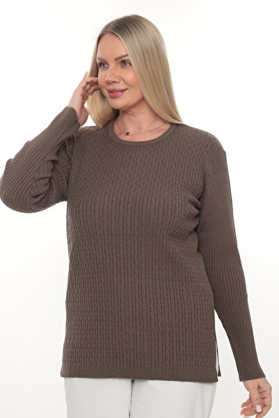 İKSUN Women's Long Sleeve Crew Neck Knitwear Sweater Blouse Combed Cotton Mot...