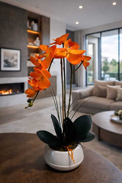 MAKİ DEKOR DEKORATİF MODERN SAKSIDA ISLAK DOKULU YAPAY ORKİDE ARANJMANI 55 CM