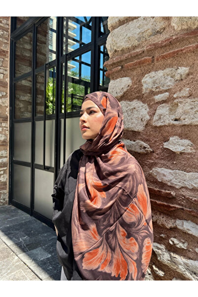 AMİNENESİL Esinti Vual Soft Cotton Shawl Brown Orange Color