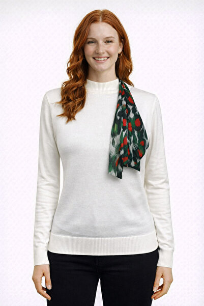 Neden Tekstil Ecru Half-Throat Knit Sweater with Scarf Detail