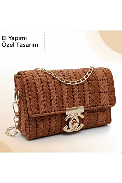 Crystal Coza El Yapımı Örgü Mini Çanta, Zincir Askılı, Butik Özel Tasarım Kad...