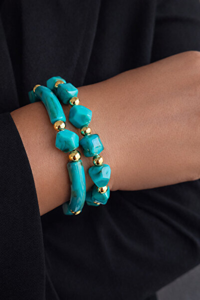 COCOSH TAKI Turquoise and gold detailed multi-flexible combination bracelet.