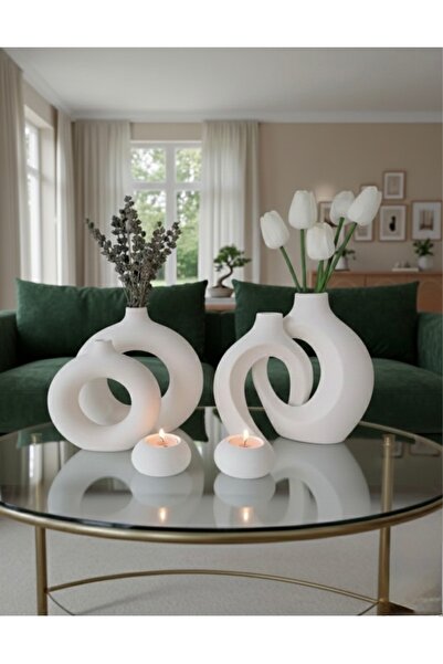 LİSYANTUS HOME 6’Parça Modern Dekoratif Set Vazo Minimalist Mumluk Obje Biblo