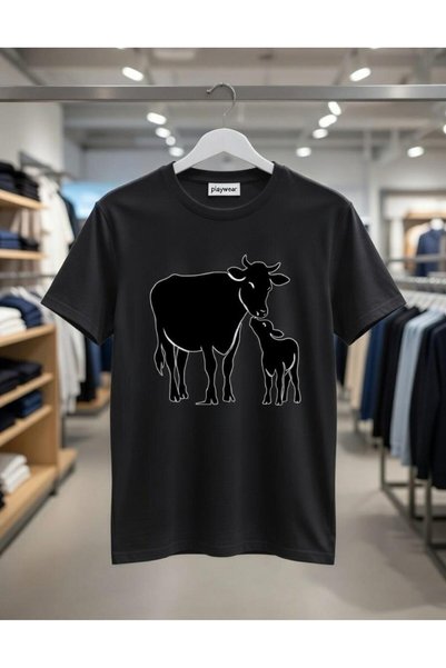 playwear PLAY WEAR Tricou unisex cu imprimeu LEECH COW AND CUB, cu decolteu r...