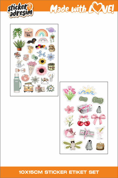 Sticker Adresim 6 Sayfa Çiçekler Sticker Seti - Etiket - Bullet Journal