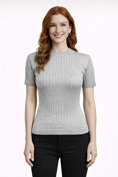 Neden Tekstil Crew Neck Ribbed Short Sleeve Knitwear Blouse