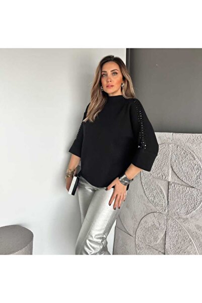 KAREN Yarım Kol Taş Detaylı Bluz