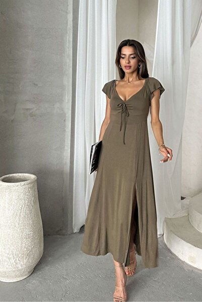Rabona Fashion Slit Butterfly Sleeve Plain Viscose Dress