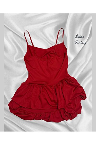 İntive Lingerie Intive Skirt Embossed Balloon Cut Thin Straps V-Neck Mini Nig...