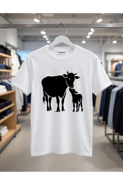 playwear PLAY WEAR Tricou unisex cu imprimeu LEECH COW AND CUB, cu decolteu r...