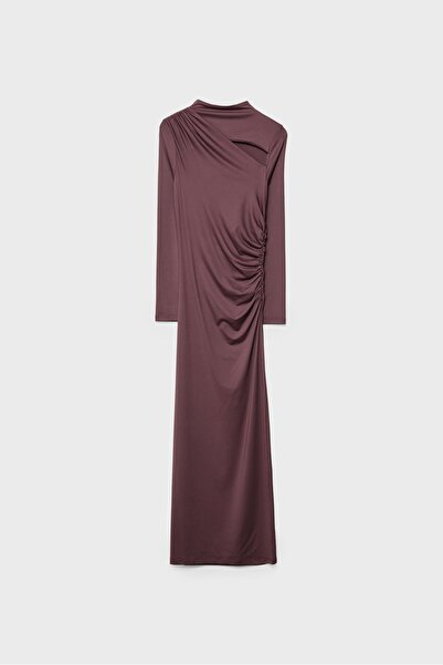 Stradivarius Asymmetric cut-out long sleeve midi dress