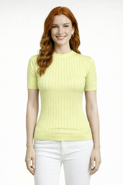 Neden Tekstil Crew Neck Ribbed Short Sleeve Knitwear Blouse