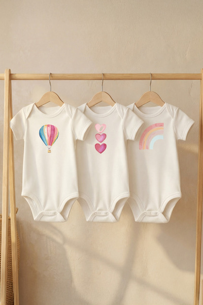 LilJoy Organic 100% Cotton Love Hearts Printed Short Sleeve Baby Bodysuit wit...