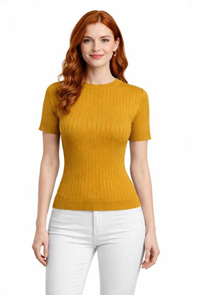 Neden Tekstil Crew Neck Ribbed Short Sleeve Knitwear Blouse
