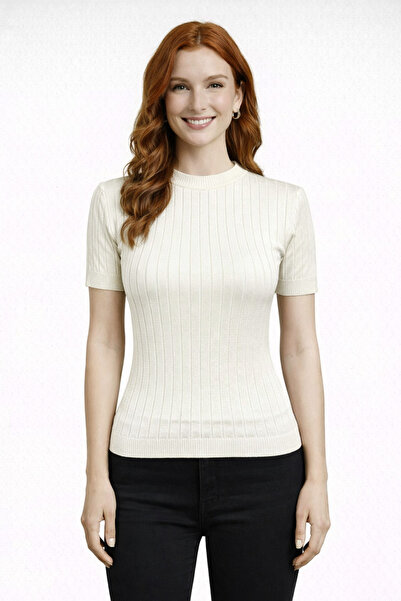 Neden Tekstil Crew Neck Ribbed Short Sleeve Knitwear Blouse