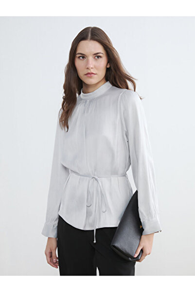 LC Waikiki Mock Neck Waist-Tied Gathered Blouse