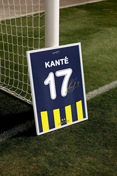 Base Concept N'Golo Kante 17 İmzalı Çubuklu Forma Posteri (Çerçeveli)