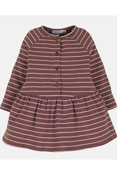 Mamino Kız Çocuk Kahverenk Krem Çizgili Elbise