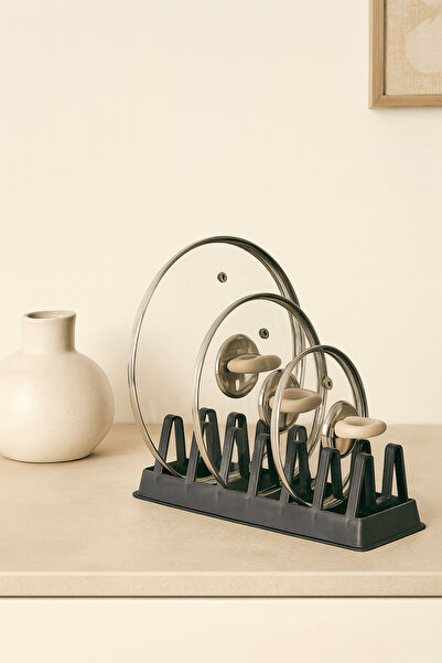 Mithra Life 6 Compartment Black Plate-Pot Lid Organizer Organizer Mit1307