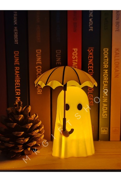 MKGIFTSHOP Işıklı Hayalet Biblo – Şemsiye Tutan Sevimli Dekoratif Figür
