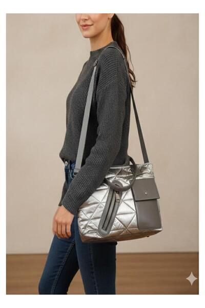 Shoemix Women's Silver Puff Quilted Shoulder Bag - Modern Design Crossbody Da...