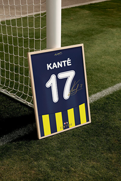 Base Concept N'Golo Kante 17 İmzalı Çubuklu Forma Posteri (Çerçeveli)