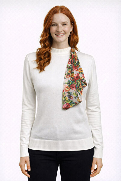 Neden Tekstil Ecru Half-Throat Knit Sweater with Scarf Detail