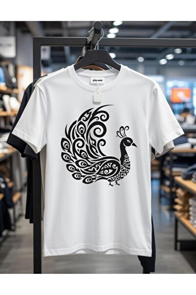 playwear PLAY WEAR Tricou unisex cu imprimeu MINIMAL PEACOCK, cu decolteu rotund