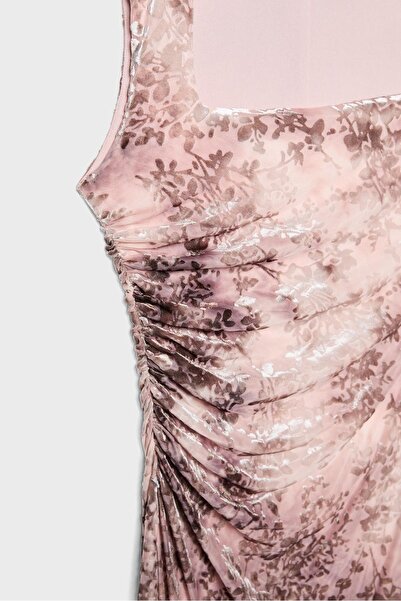 Stradivarius Flocked square neck midi dress